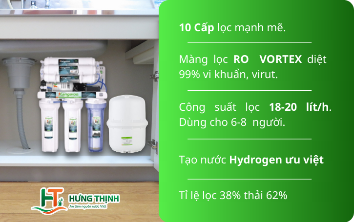 Máy lọc kangaroo Hydrogen KG100HG/HM KV lắp âm tủ bếp trang bị 10 lõi lọc mạnh mẽ
