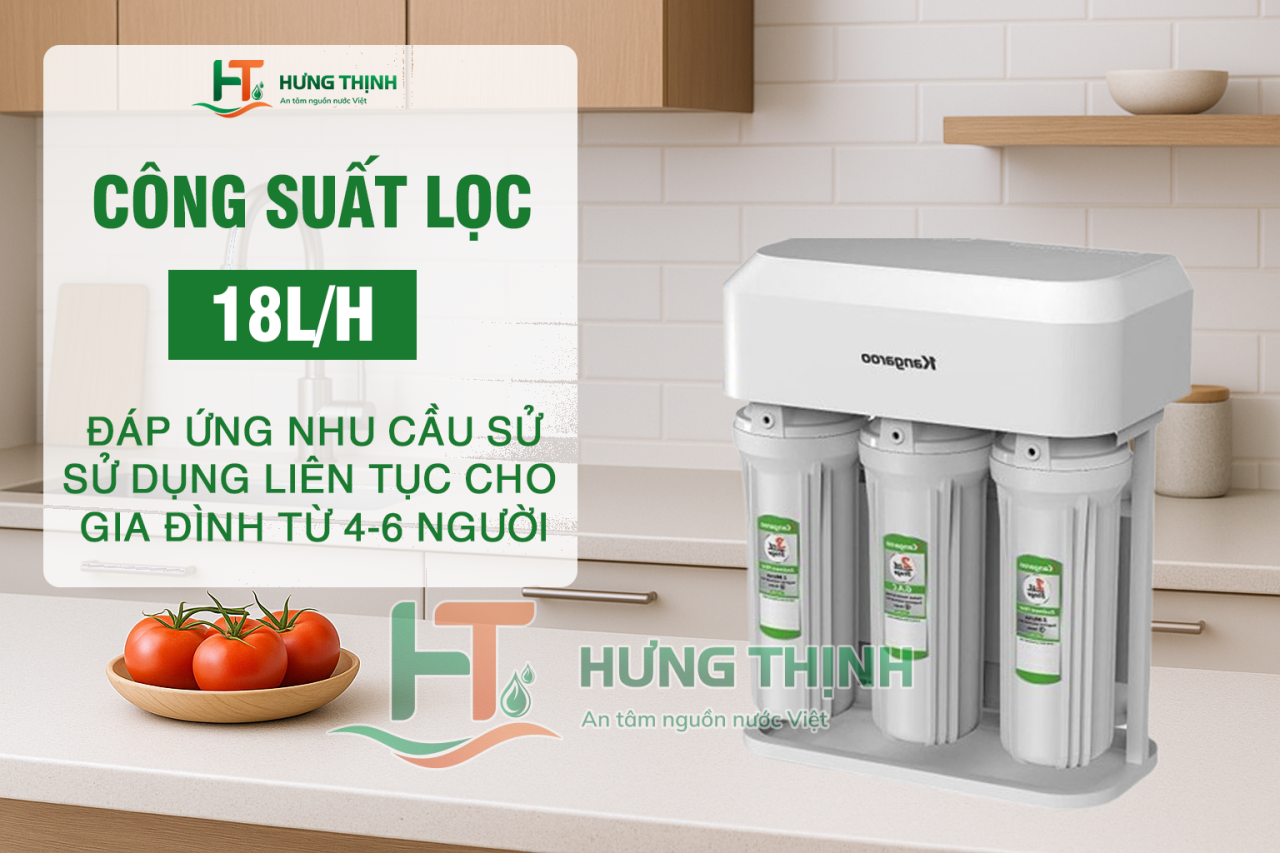 KGHP10K2 công suất lọc 10l/h đáp ứng nhu cầu sử dụng liên tuch cho gia đình từ 4-6 người