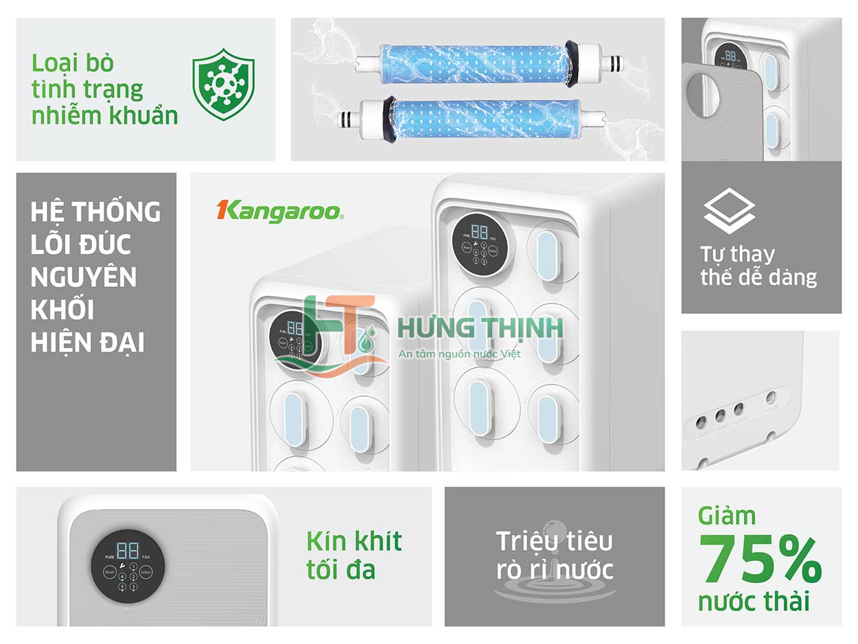 Bộ lõi đúc nguyên khối hiện đại của máy lọc nước Kangaroo Hydrogen KG400HU
