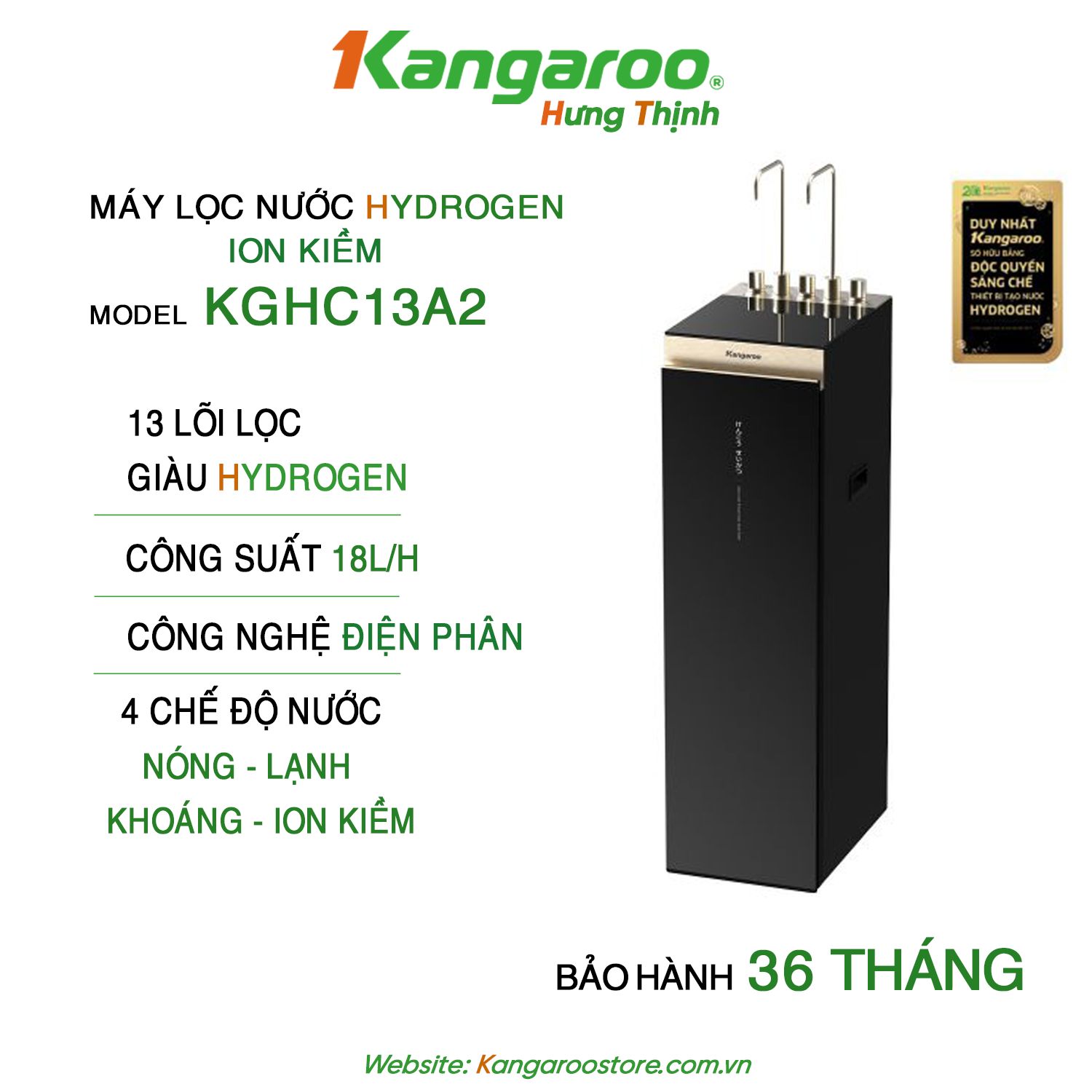 Máy Lọc Nước Kangaroo Hydrogen Ion Kiềm Nóng Lạnh KGHC13A2