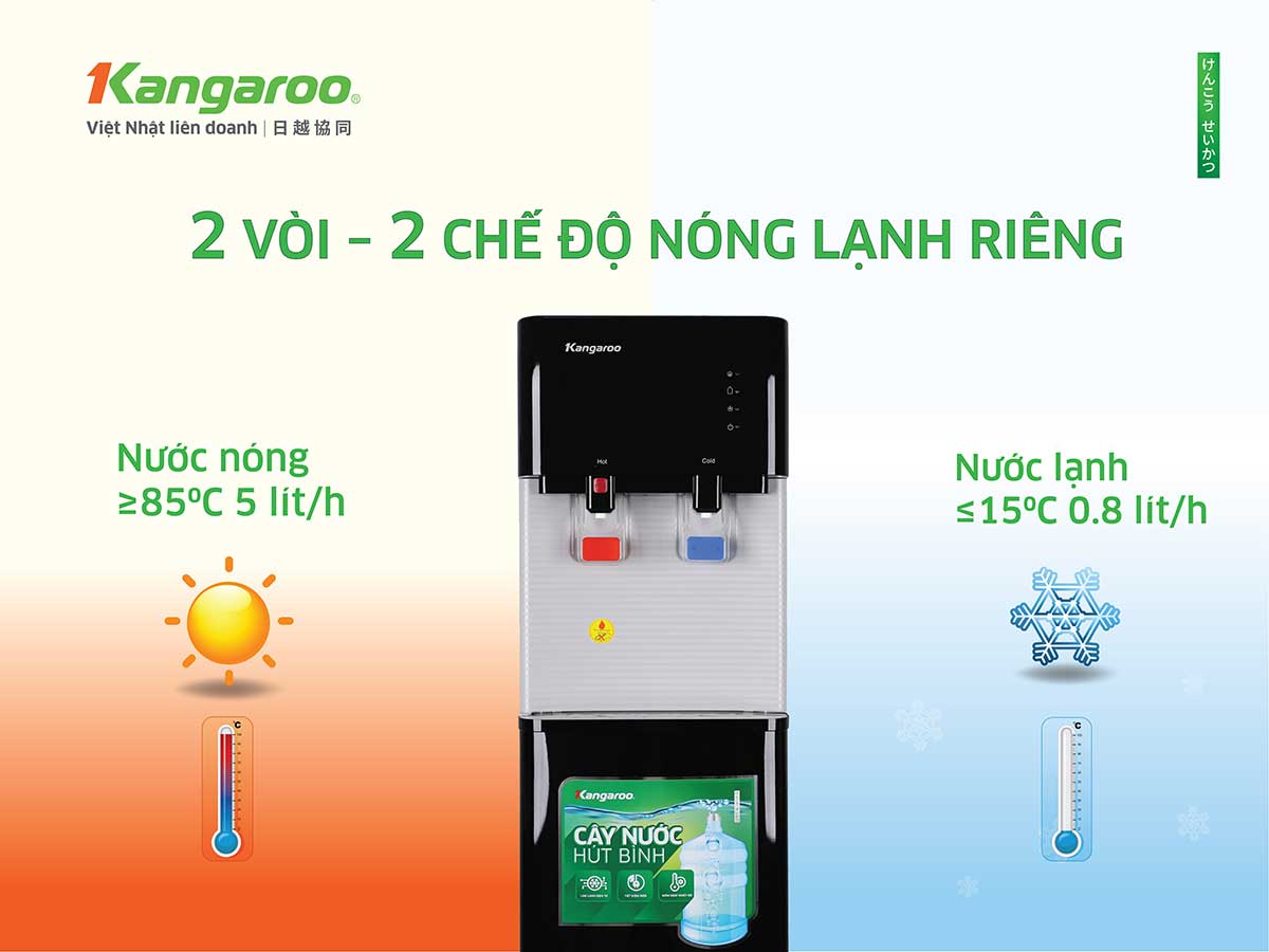 Cây nước nóng lạnh Kangaroo KG57A3 - Thiết kế 2 vòi 0 2 chế độ nóng lạnh riêng biệt 