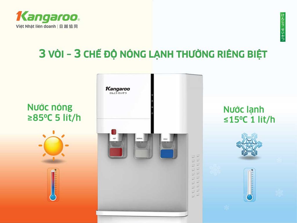 Cây nước nóng lạnh Kangaroo KG59A3 - Thiết kế 3 vòi 3 chế độ nóng- lạnh - thường riêng biệt 
