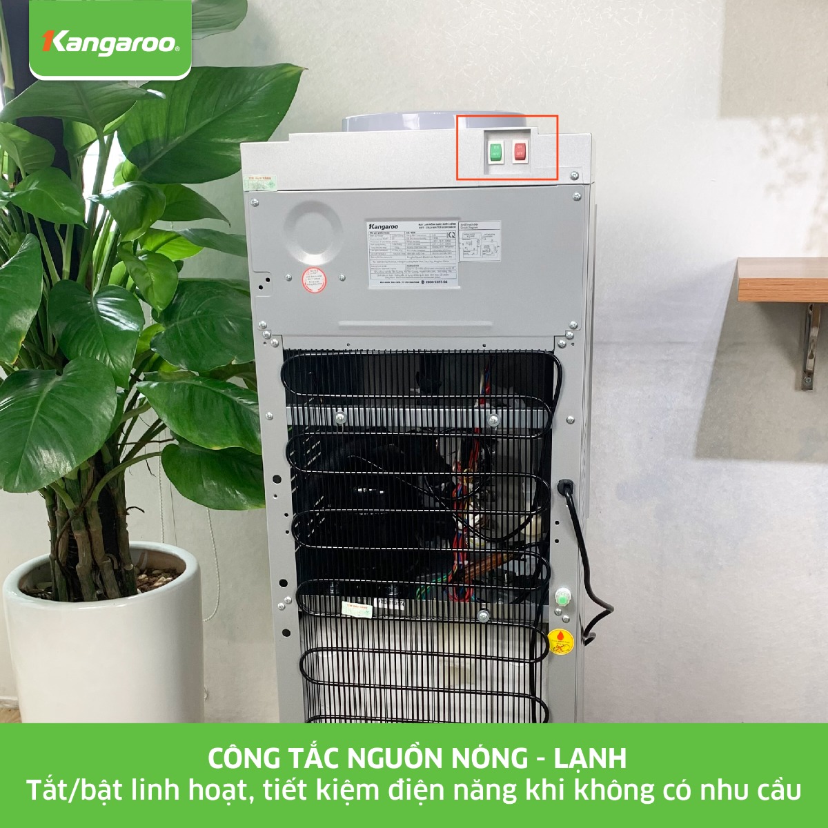 Cây nước nóng lạnh Kangaroo KG40N thiết kế công tắc nguồn nóng - lạnh 