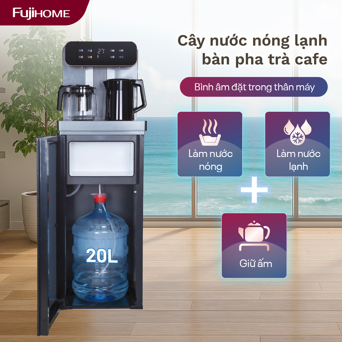 Cây nước nóng lạnh kết hợp bàn pha trà, cafe Fujihome TB243A