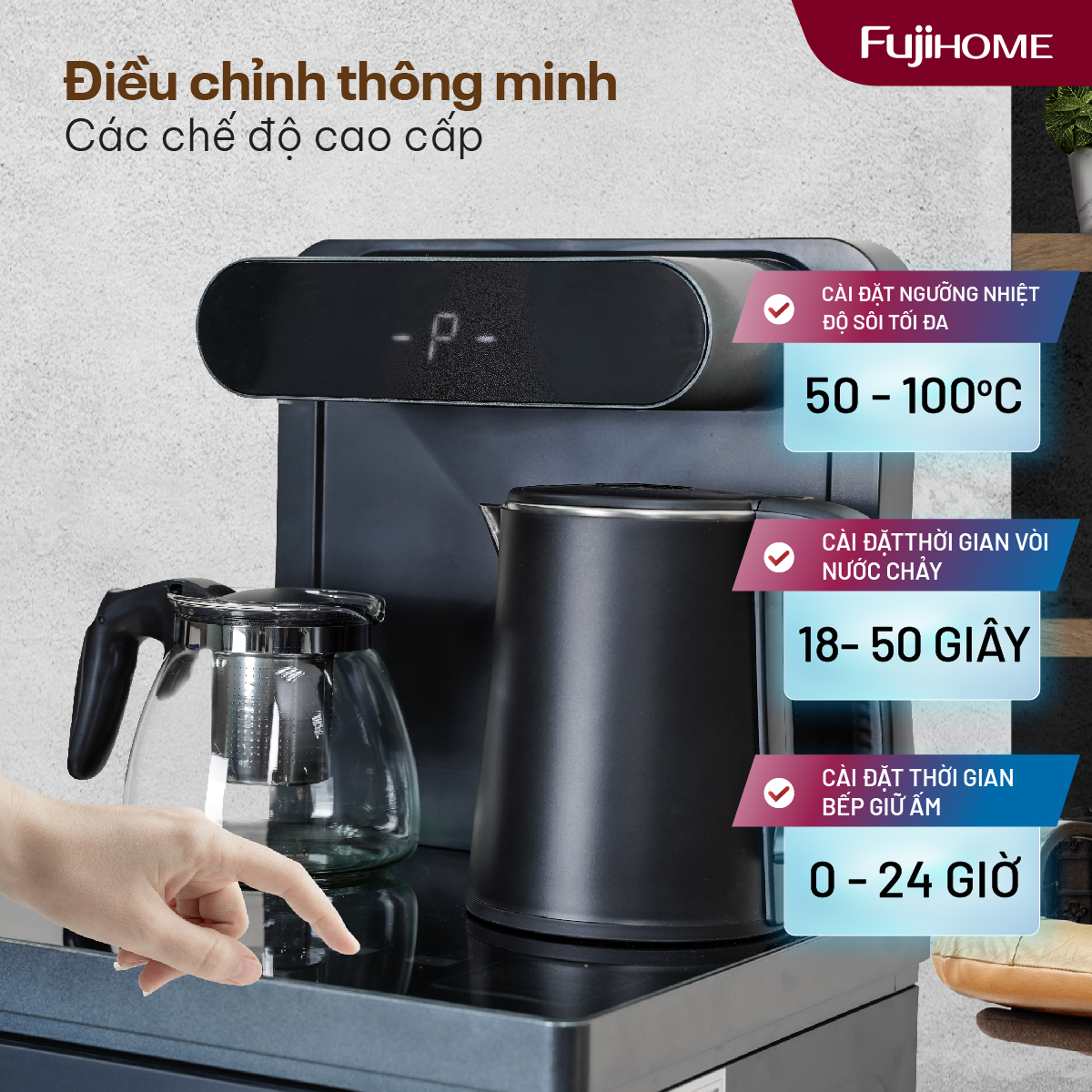 Cây nước nóng lạnh kết hợp bàn pha trà, cafe Fujihome TB392
