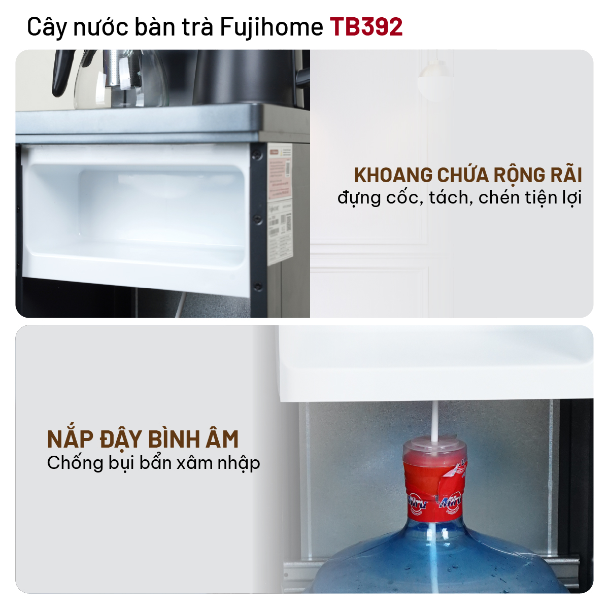 Cây nước nóng lạnh kết hợp bàn pha trà, cafe Fujihome TB392