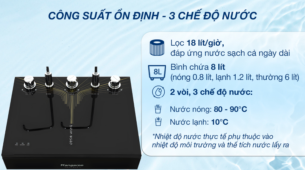 Máy lọc nước RO nóng nguội lạnh Kangaroo KG10A13 thiết kế 3 chế độ nước nóng - lạnh - hydrogen