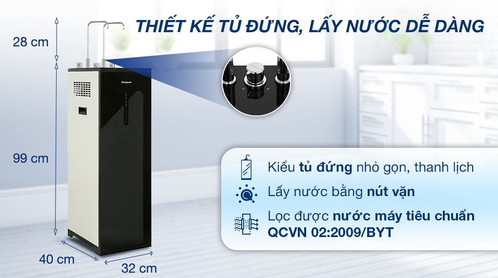 Máy lọc nước nóng nguội lạnh Kangaroo KG10A18 10 lõi - Thiết kế tủ đứng dễ dàng lấy nước