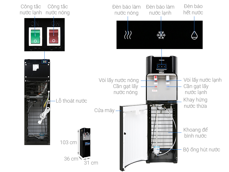 Cây nước nóng lạnh Toshiba RWF-W1669BV(K1) 650W