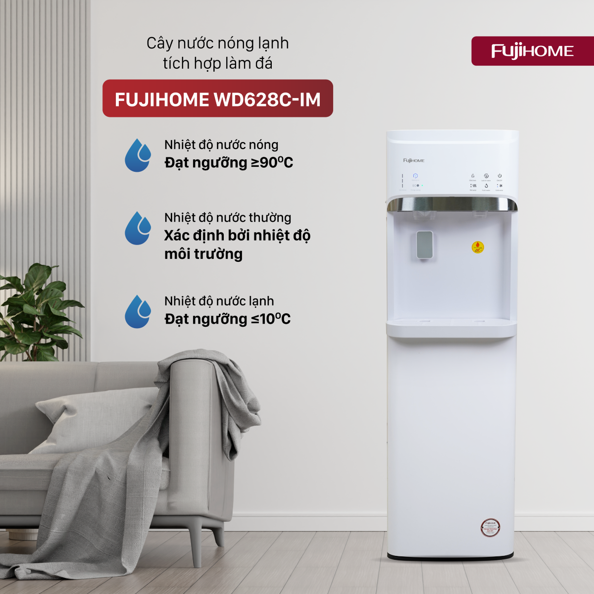 Cây nước nóng lạnh bình âm kèm chức năng làm đá Fujihome WD628C-IM