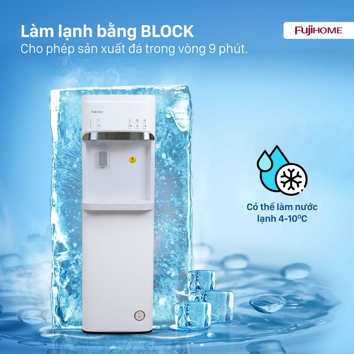 Thiết Kế Hiện Đại, Sang Trọng Fujihome WD628C-IM có thiết kế nhỏ gọn, màu trắng sang trọng, giúp tô điểm không gian nội thất hiện đại. Kiểu dáng bình âm giúp việc thay nước dễ dàng, giảm thiểu nguy cơ tràn nước. Khay hứng nước thừa giúp ngăn chảy nước xuống sàn, dễ dàng vệ sinh.  Bảng điều khiển cảm ứng thông minh được chia thành hai khu vực riêng biệt, giúp người dùng dễ dàng thao tác. Màn hình hiển thị trực quan giúp bạn theo dõi tình trạng hoạt động của máy.