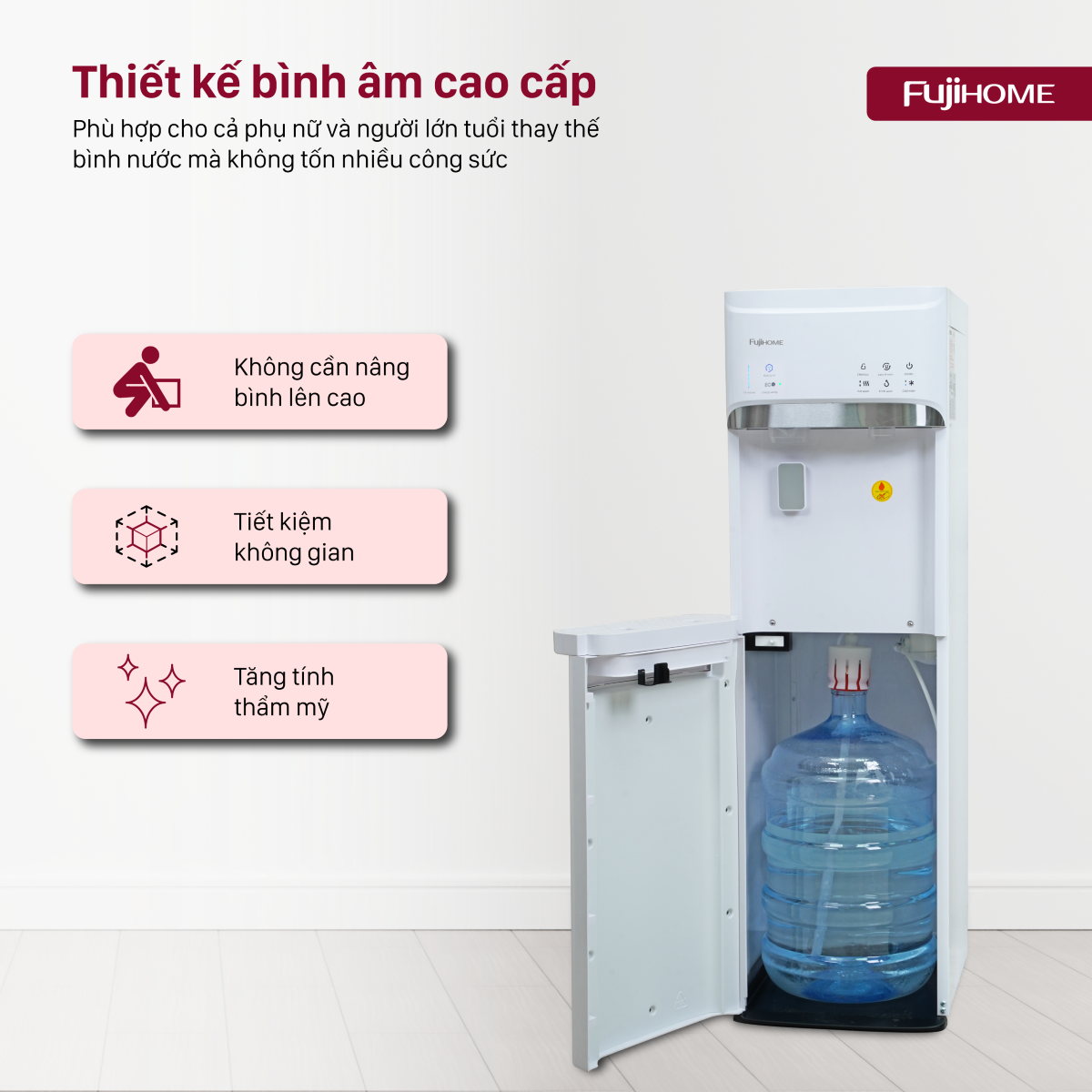 Cây nước nóng lạnh bình âm kèm chức năng làm đá Fujihome WD628C-IM