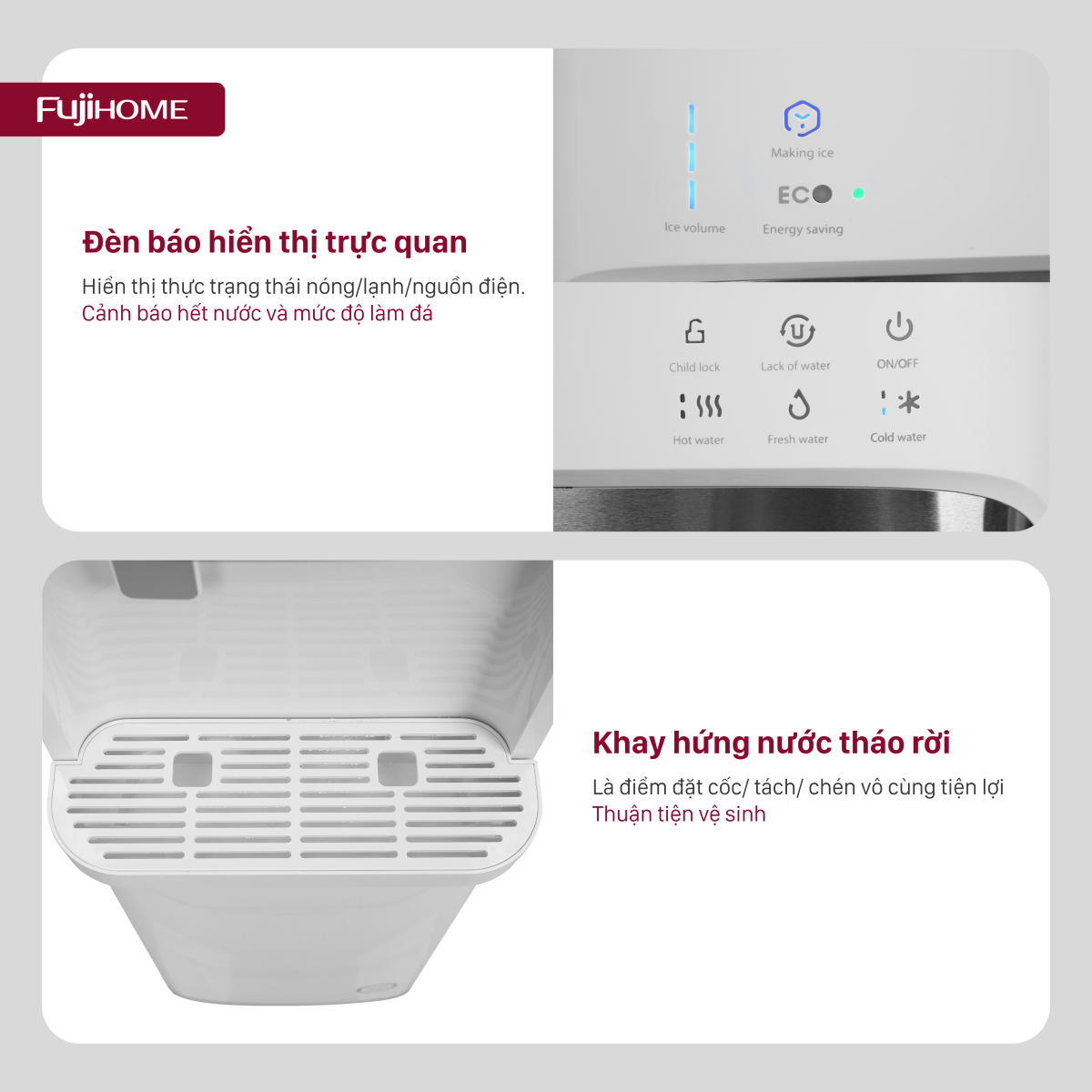 Cây nước nóng lạnh bình âm kèm chức năng làm đá Fujihome WD628C-IM