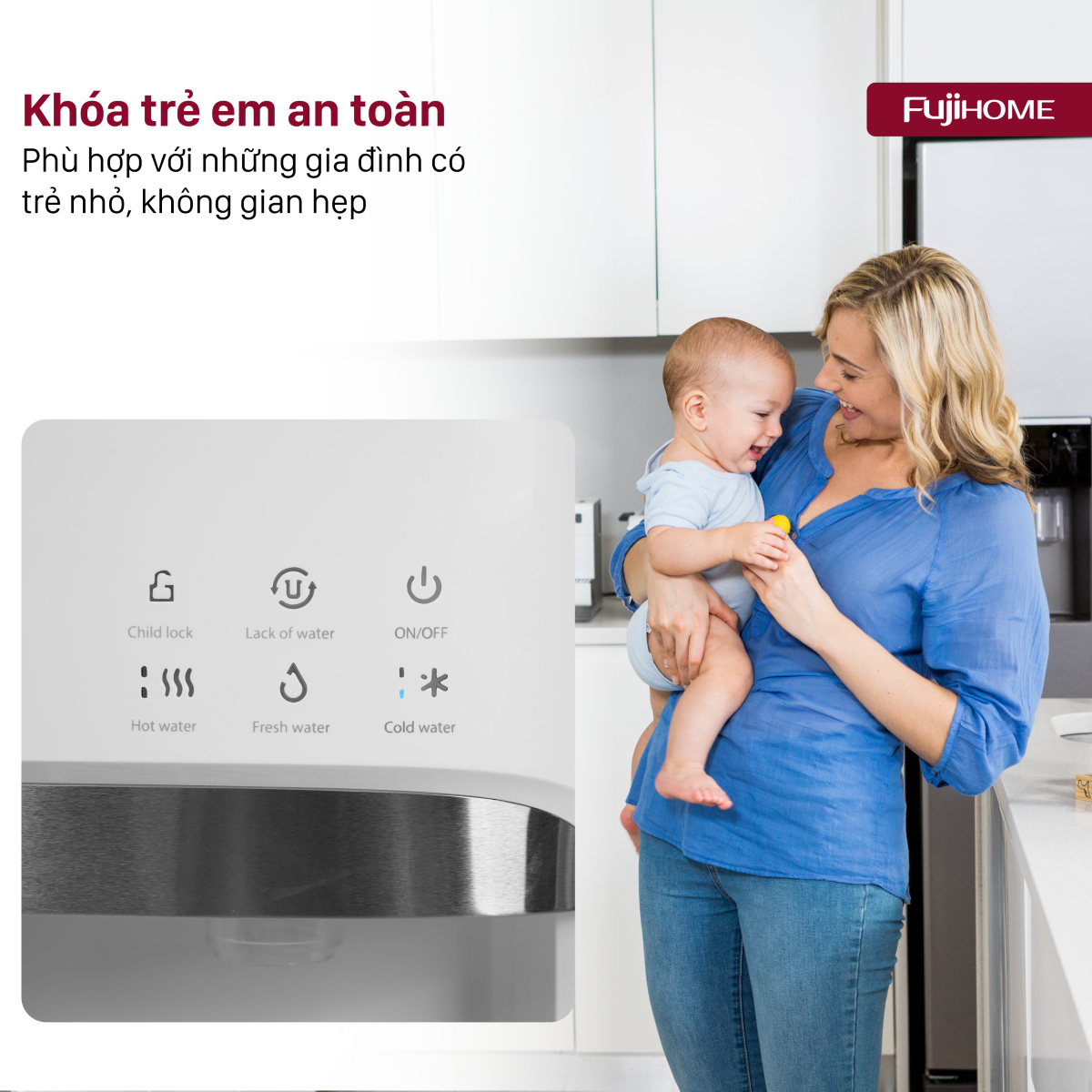 Cây nước nóng lạnh bình âm kèm chức năng làm đá Fujihome WD628C-IM